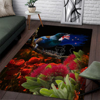 New Zealand ANZAC Day Area Rug Pohutukawa Flower and Tui Bird LT03 Black - Polynesian Pride