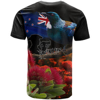 New Zealand ANZAC Day T Shirt Pohutukawa Flower and Tui Bird LT03 - Polynesian Pride