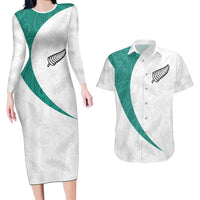 Custom New Zealand Football Couples Matching Long Sleeve Bodycon Dress and Hawaiian Shirt Go All Silver Ferns - Towards World Cup 2026 LT03 White - Polynesian Pride