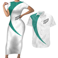 Custom New Zealand Football Couples Matching Short Sleeve Bodycon Dress and Hawaiian Shirt Go All Silver Ferns - Towards World Cup 2026 LT03 White - Polynesian Pride
