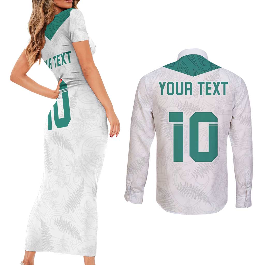 Custom New Zealand Football Couples Matching Short Sleeve Bodycon Dress and Long Sleeve Button Shirt Go All Silver Ferns - Towards World Cup 2026 LT03 - Polynesian Pride