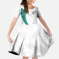 Custom New Zealand Football Family Matching Long Sleeve Bodycon Dress and Hawaiian Shirt Go All Silver Ferns - Towards World Cup 2026 LT03 Daughter's Dress White - Polynesian Pride