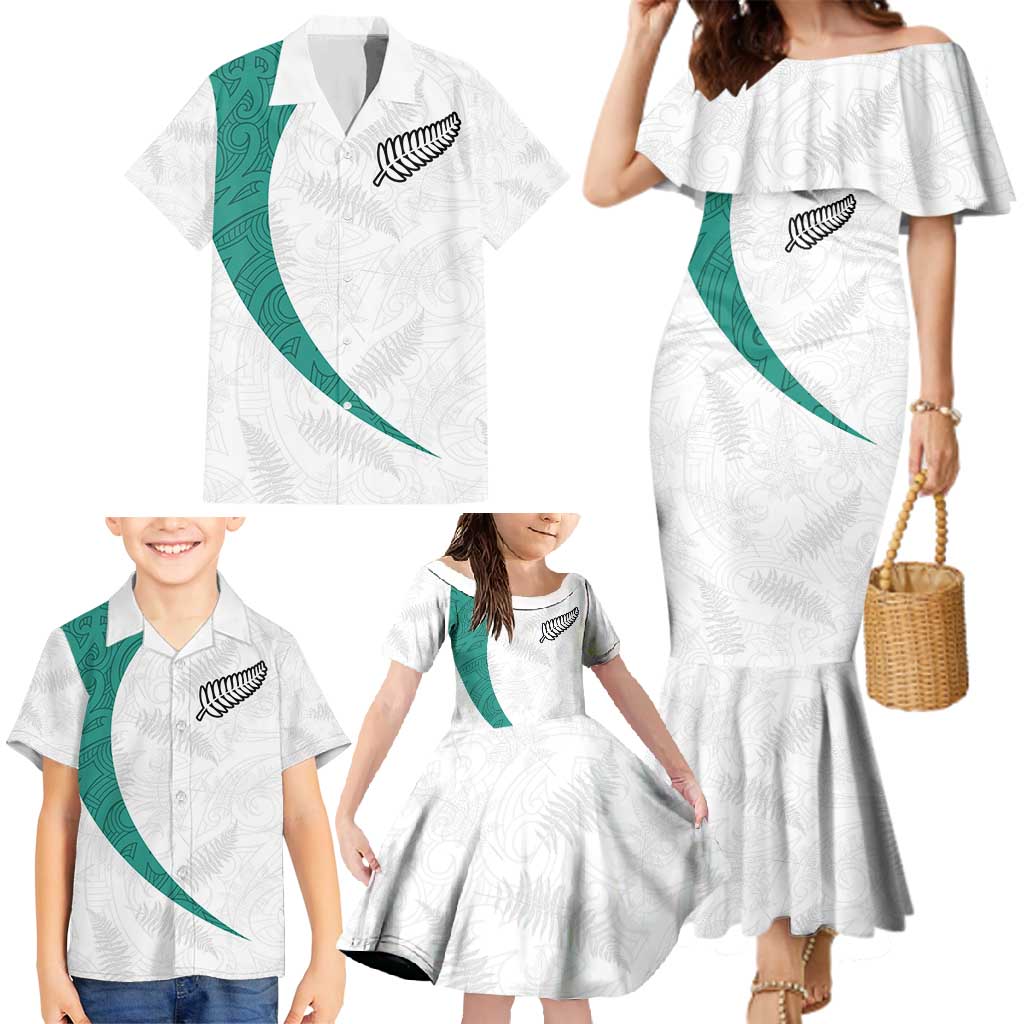 Custom New Zealand Football Family Matching Mermaid Dress and Hawaiian Shirt Go All Silver Ferns - Towards World Cup 2026 LT03 - Polynesian Pride