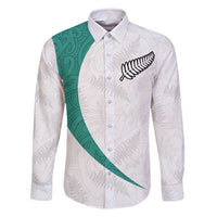 Custom New Zealand Football Family Matching Mermaid Dress and Hawaiian Shirt Go All Silver Ferns - Towards World Cup 2026 LT03 Dad's Shirt - Long Sleeve White - Polynesian Pride