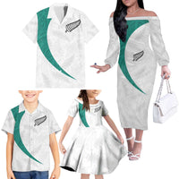 Custom New Zealand Football Family Matching Off The Shoulder Long Sleeve Dress and Hawaiian Shirt Go All Silver Ferns - Towards World Cup 2026 LT03 - Polynesian Pride