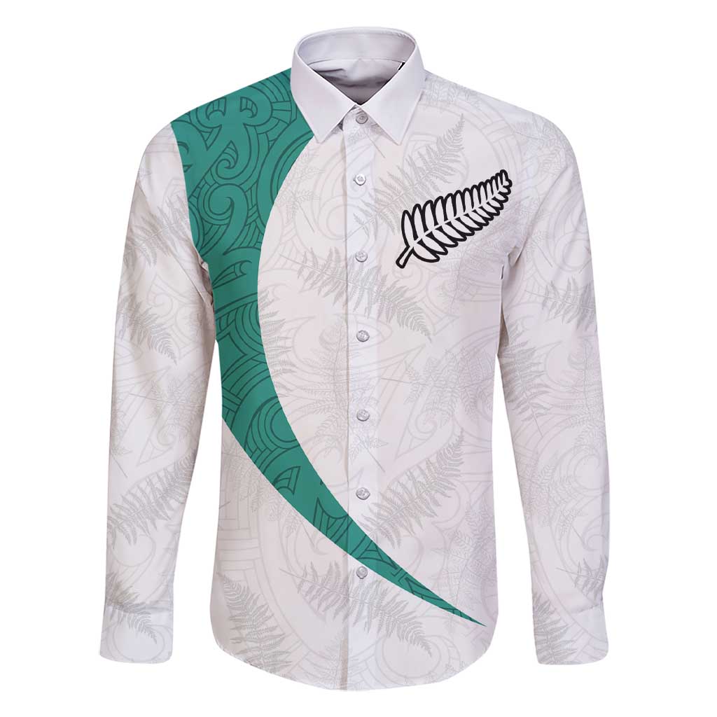 Custom New Zealand Football Family Matching Short Sleeve Bodycon Dress and Hawaiian Shirt Go All Silver Ferns - Towards World Cup 2026 LT03 Dad's Shirt - Long Sleeve White - Polynesian Pride