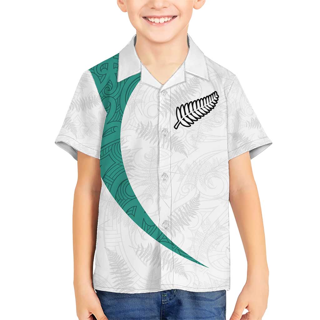 Custom New Zealand Football Family Matching Short Sleeve Bodycon Dress and Hawaiian Shirt Go All Silver Ferns - Towards World Cup 2026 LT03 Son's Shirt White - Polynesian Pride