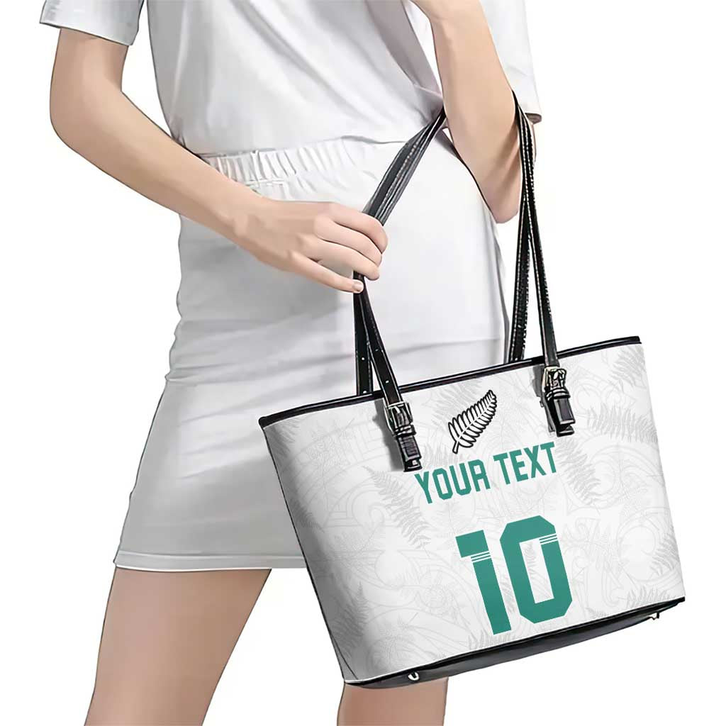 Custom New Zealand Football Leather Tote Bag Go All Silver Ferns - Towards World Cup 2026 LT03 - Polynesian Pride