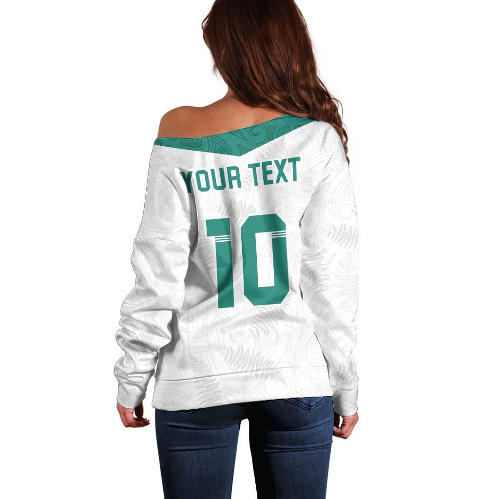 Custom New Zealand Football Off Shoulder Sweater Go All Silver Ferns - Towards World Cup 2026