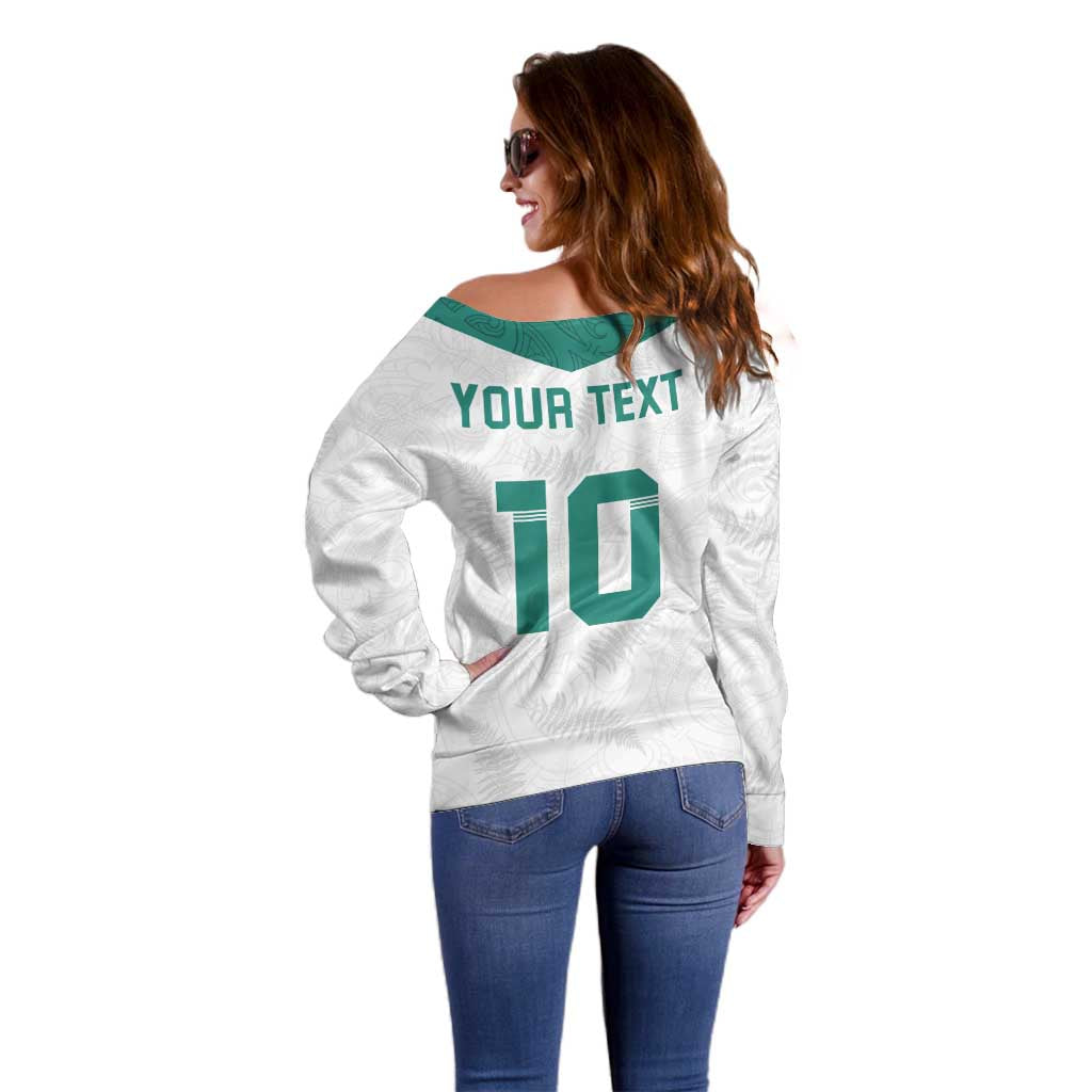 Custom New Zealand Football Off Shoulder Sweater Go All Silver Ferns - Towards World Cup 2026