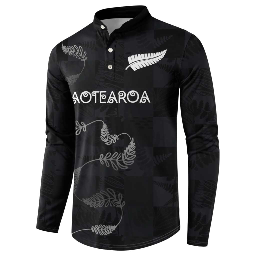 Custom New Zealand Rugby Button Sweatshirt All Silver Ferns Blacks