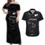 Custom New Zealand Rugby Couples Matching Off Shoulder Maxi Dress and Hawaiian Shirt All Silver Ferns Blacks