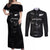 Custom New Zealand Rugby Couples Matching Off Shoulder Maxi Dress and Long Sleeve Button Shirt All Silver Ferns Blacks