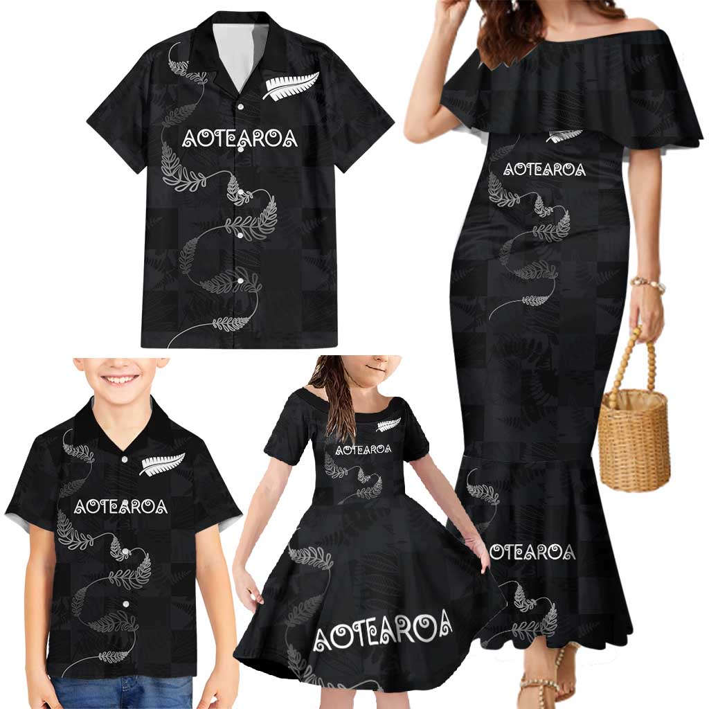 Custom New Zealand Rugby Family Matching Mermaid Dress and Hawaiian Shirt All Silver Ferns Blacks
