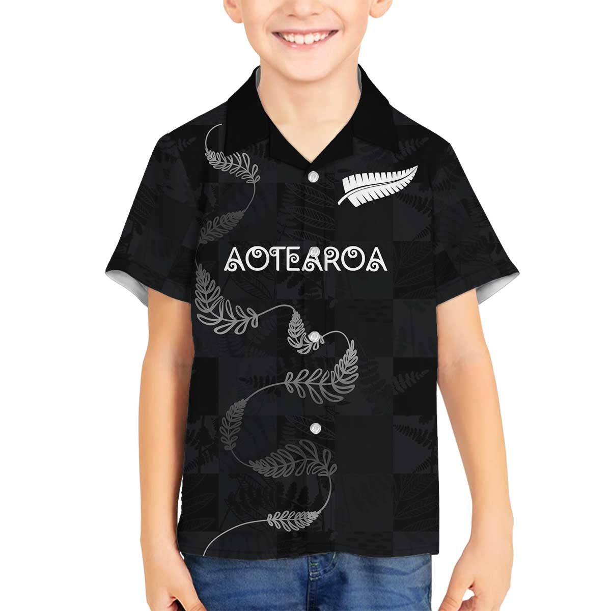 Custom New Zealand Rugby Family Matching Off The Shoulder Long Sleeve Dress and Hawaiian Shirt All Silver Ferns Blacks