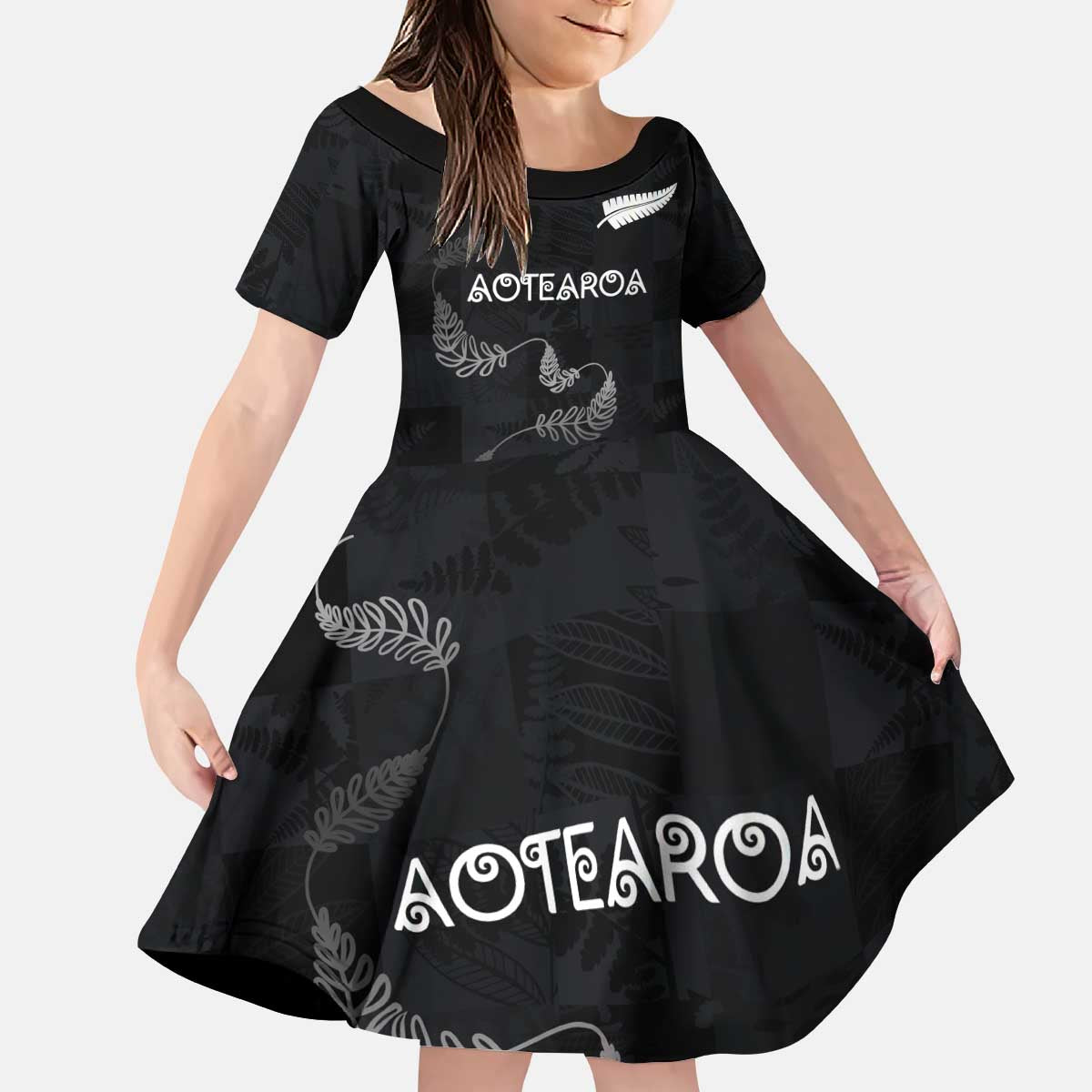 Custom New Zealand Rugby Kid Short Sleeve Dress All Silver Ferns Blacks