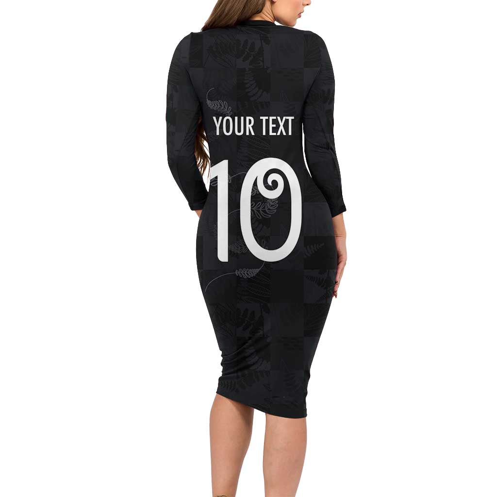 Custom New Zealand Rugby Long Sleeve Bodycon Dress All Silver Ferns Blacks