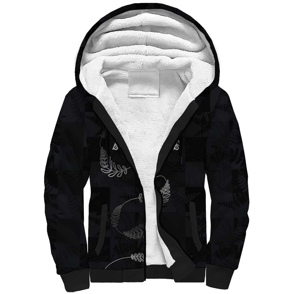 Custom New Zealand Rugby Sherpa Hoodie All Silver Ferns Blacks
