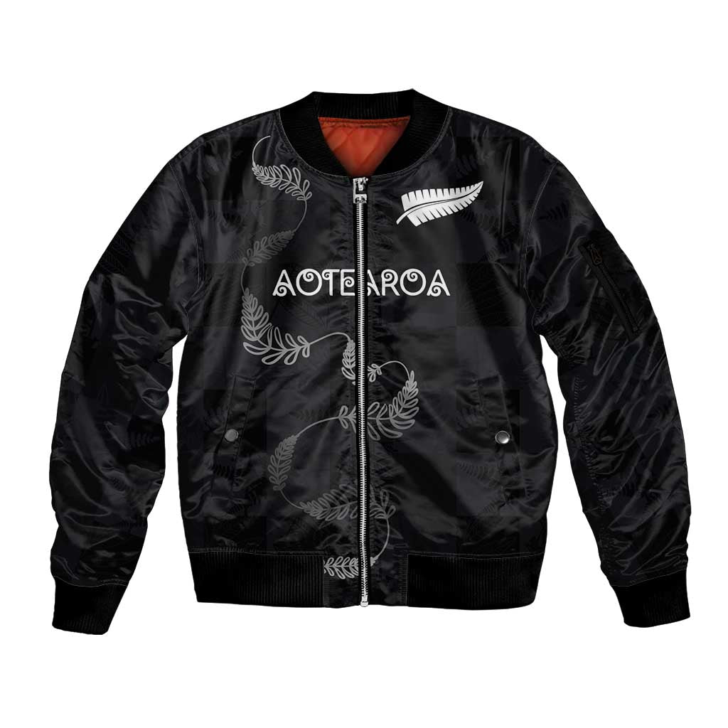 Custom New Zealand Rugby Sleeve Zip Bomber Jacket All Silver Ferns Blacks