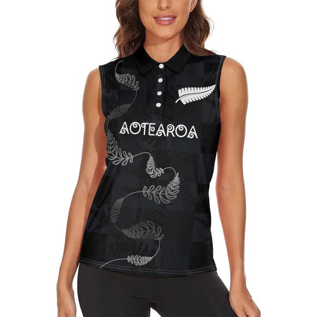 Custom New Zealand Rugby Women Sleeveless Polo Shirt All Silver Ferns Blacks