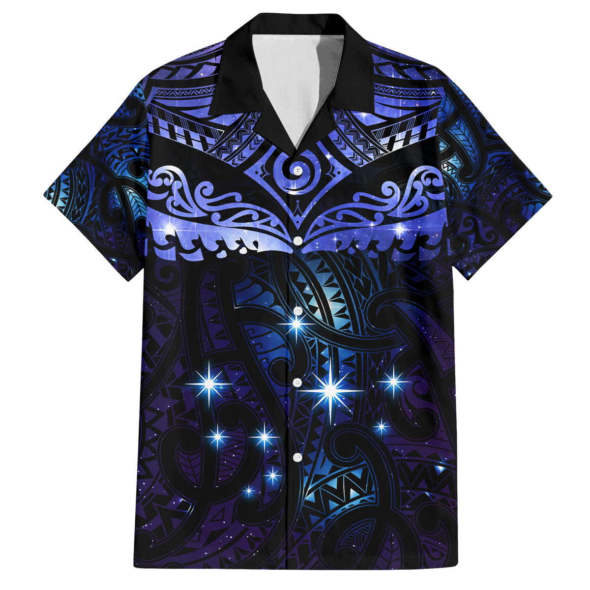 New Zealand Matariki Family Matching Puletasi and Hawaiian Shirt Maori Pattern and Matariki Sky Night LT03 Dad's Shirt - Short Sleeve Blue - Polynesian Pride