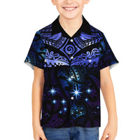 New Zealand Matariki Family Matching Puletasi and Hawaiian Shirt Maori Pattern and Matariki Sky Night LT03 Son's Shirt Blue - Polynesian Pride