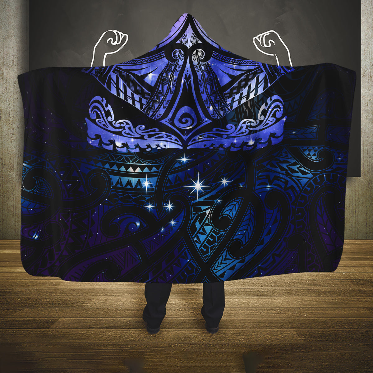 New Zealand Matariki Hooded Blanket Maori Pattern and Matariki Sky Night