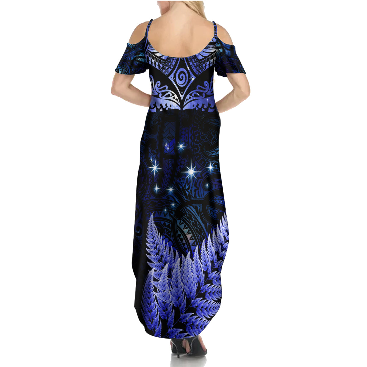 New Zealand Matariki Summer Maxi Dress Maori Pattern and Matariki Sky Night