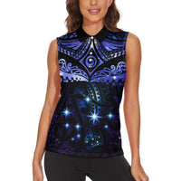 New Zealand Matariki Women Sleeveless Polo Shirt Maori Pattern and Matariki Sky Night