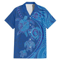 Hawaiian Turtles and Polynesian Art Tattoo Family Matching Mermaid Dress and Hawaiian Shirt Ocean Abyss LT03 Dad's Shirt - Short Sleeve Blue - Polynesian Pride