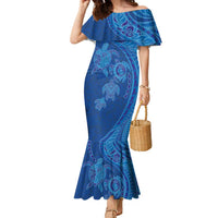 Hawaiian Turtles and Polynesian Art Tattoo Family Matching Mermaid Dress and Hawaiian Shirt Ocean Abyss LT03 Mom's Dress Blue - Polynesian Pride