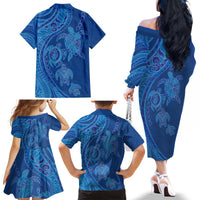 Hawaiian Turtles and Polynesian Art Tattoo Family Matching Off The Shoulder Long Sleeve Dress and Hawaiian Shirt Ocean Abyss LT03 - Polynesian Pride
