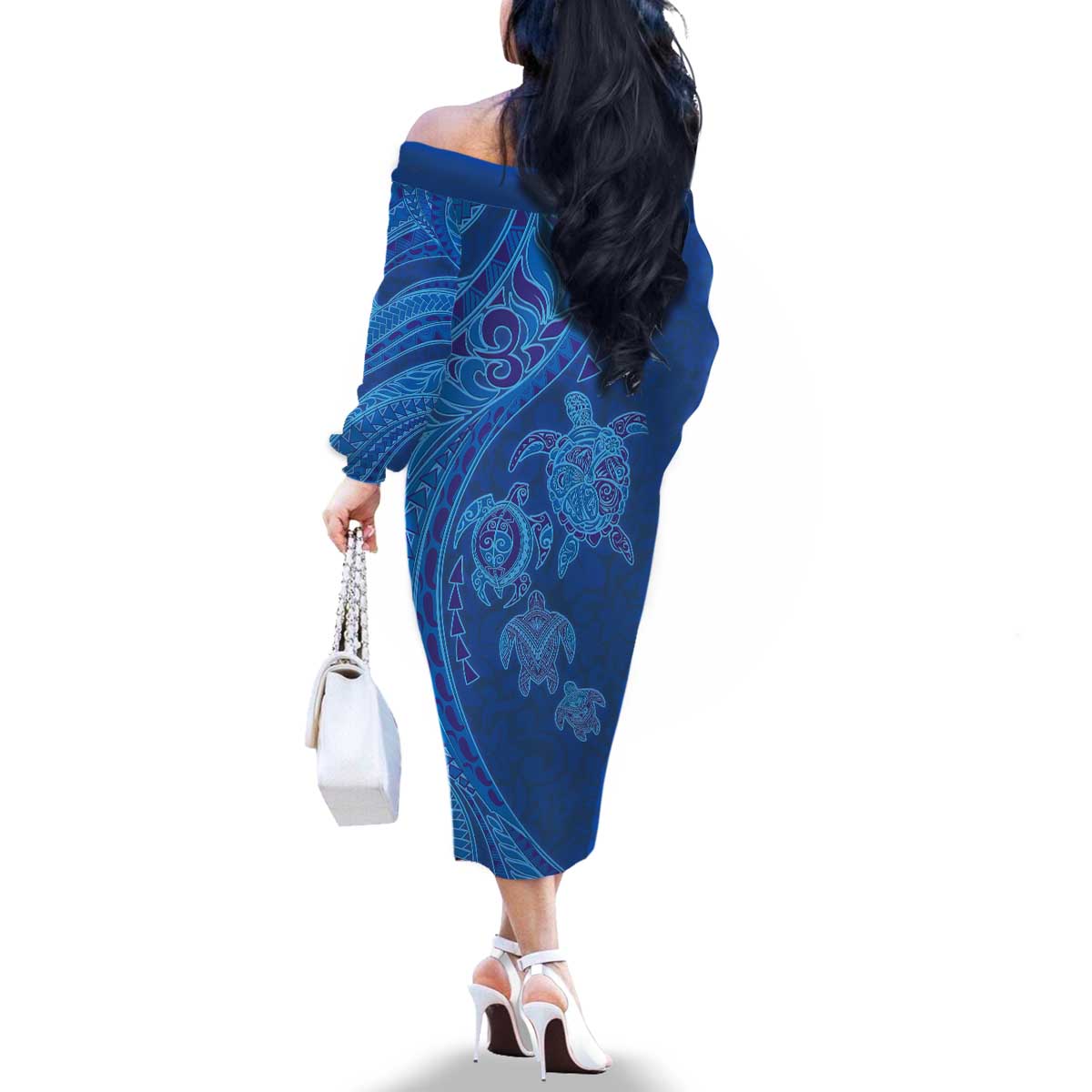 Hawaiian Turtles and Polynesian Art Tattoo Family Matching Off The Shoulder Long Sleeve Dress and Hawaiian Shirt Ocean Abyss LT03 - Polynesian Pride