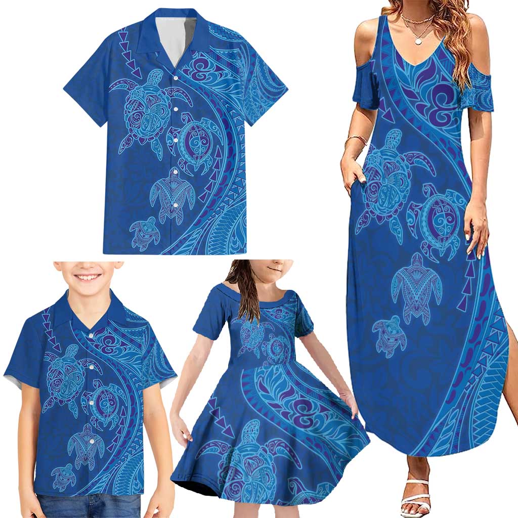 Hawaiian Turtles and Polynesian Art Tattoo Family Matching Summer Maxi Dress and Hawaiian Shirt Ocean Abyss LT03 - Polynesian Pride