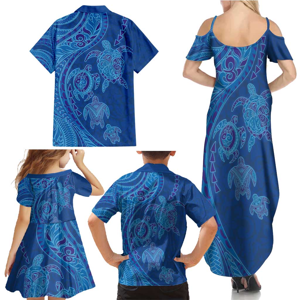 Hawaiian Turtles and Polynesian Art Tattoo Family Matching Summer Maxi Dress and Hawaiian Shirt Ocean Abyss LT03 - Polynesian Pride