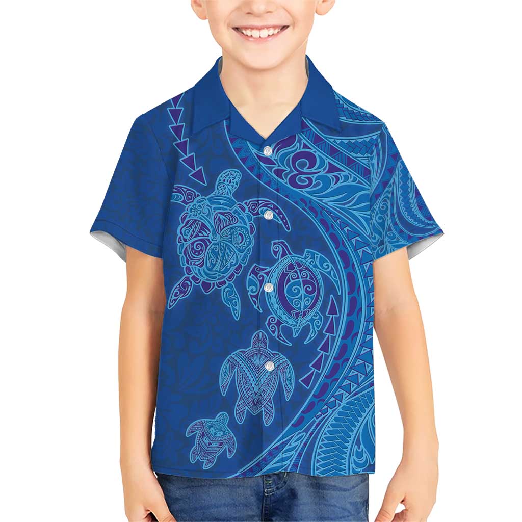 Hawaiian Turtles and Polynesian Art Tattoo Kid Hawaiian Shirt Ocean Abyss