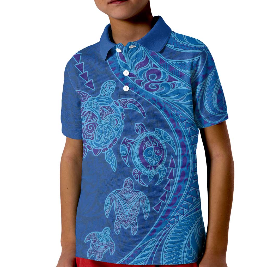 Hawaiian Turtles and Polynesian Art Tattoo Kid Polo Shirt Ocean Abyss