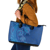 Hawaiian Turtles and Polynesian Art Tattoo Leather Tote Bag Ocean Abyss LT03 Blue - Polynesian Pride
