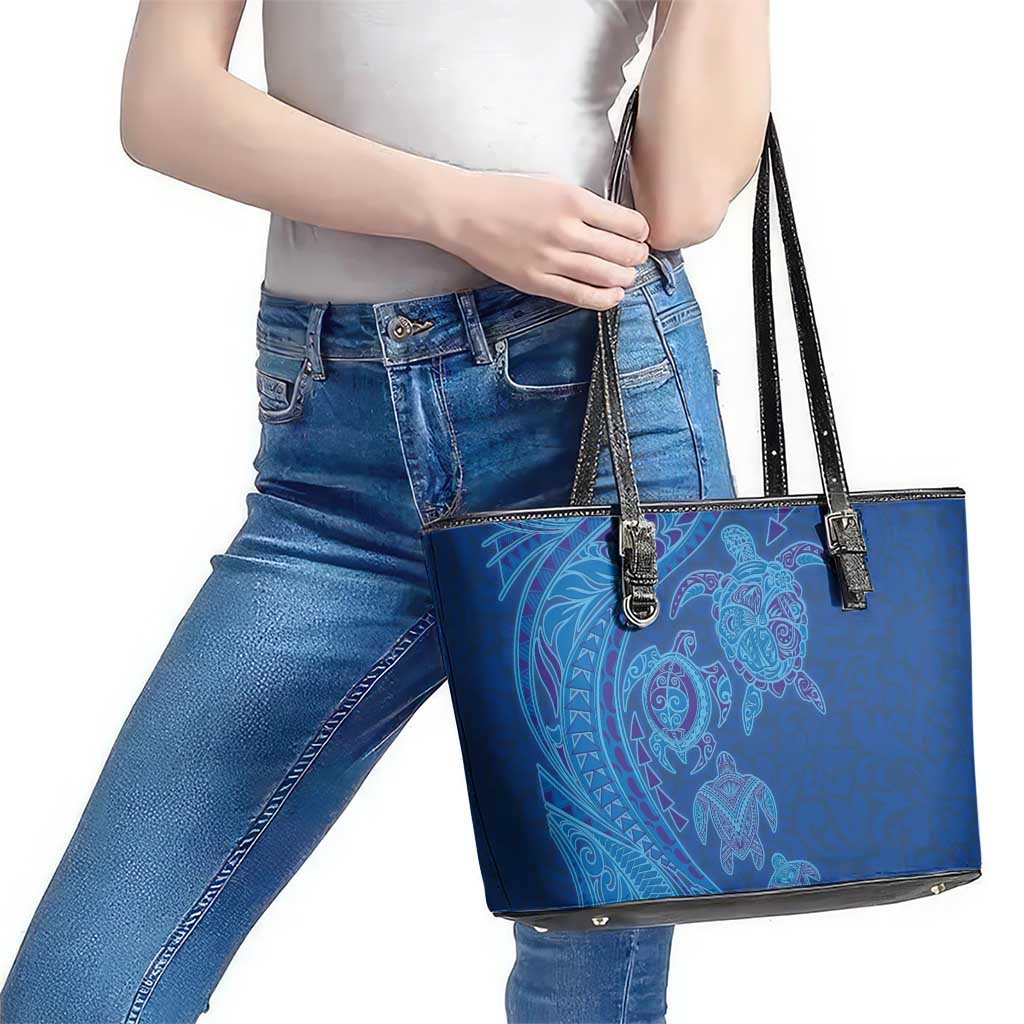 Hawaiian Turtles and Polynesian Art Tattoo Leather Tote Bag Ocean Abyss LT03 - Polynesian Pride