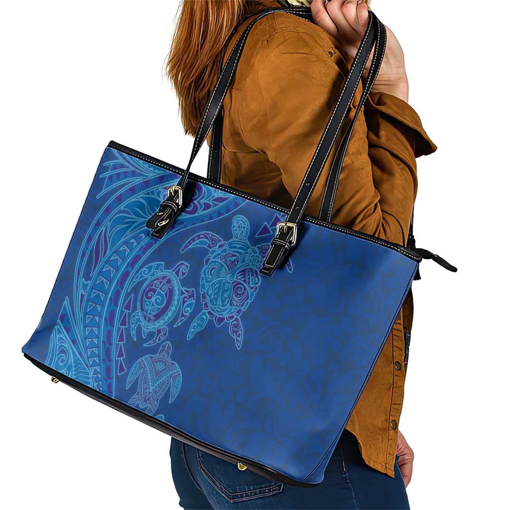 Hawaiian Turtles and Polynesian Art Tattoo Leather Tote Bag Ocean Abyss LT03 - Polynesian Pride