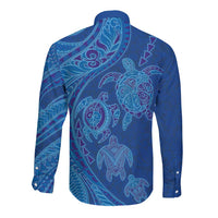 Hawaiian Turtles and Polynesian Art Tattoo Long Sleeve Button Shirt Ocean Abyss LT03 - Polynesian Pride