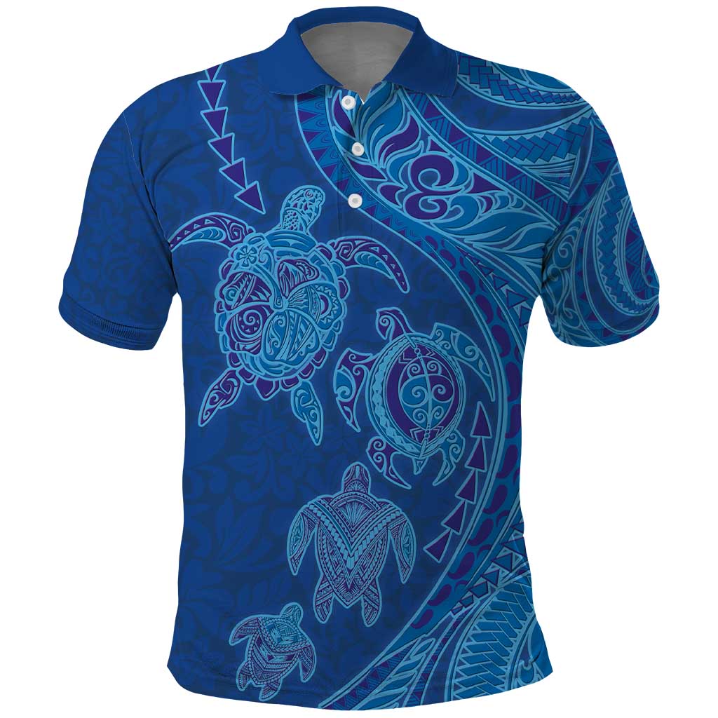 Hawaiian Turtles and Polynesian Art Tattoo Polo Shirt Ocean Abyss LT03 Blue - Polynesian Pride