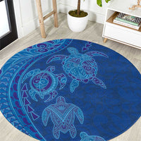 Hawaiian Turtles and Polynesian Art Tattoo Round Carpet Ocean Abyss