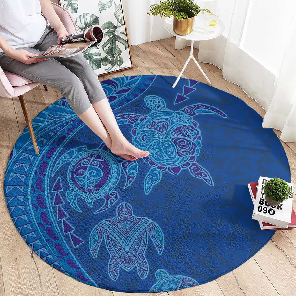 Hawaiian Turtles and Polynesian Art Tattoo Round Carpet Ocean Abyss