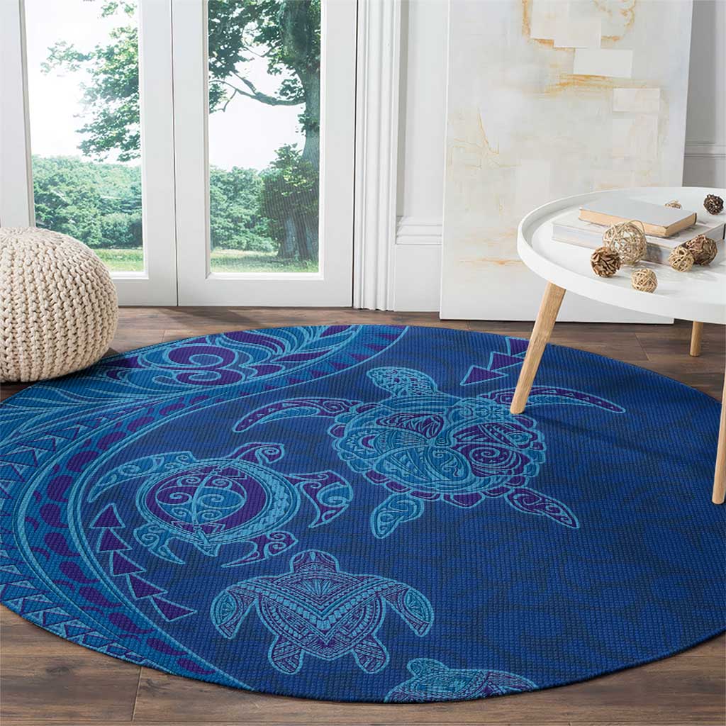 Hawaiian Turtles and Polynesian Art Tattoo Round Carpet Ocean Abyss