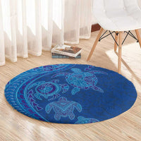 Hawaiian Turtles and Polynesian Art Tattoo Round Carpet Ocean Abyss