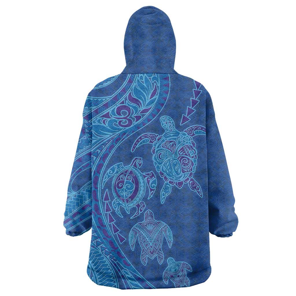 Hawaiian Turtles and Polynesian Art Tattoo Wearable Blanket Hoodie Ocean Abyss
