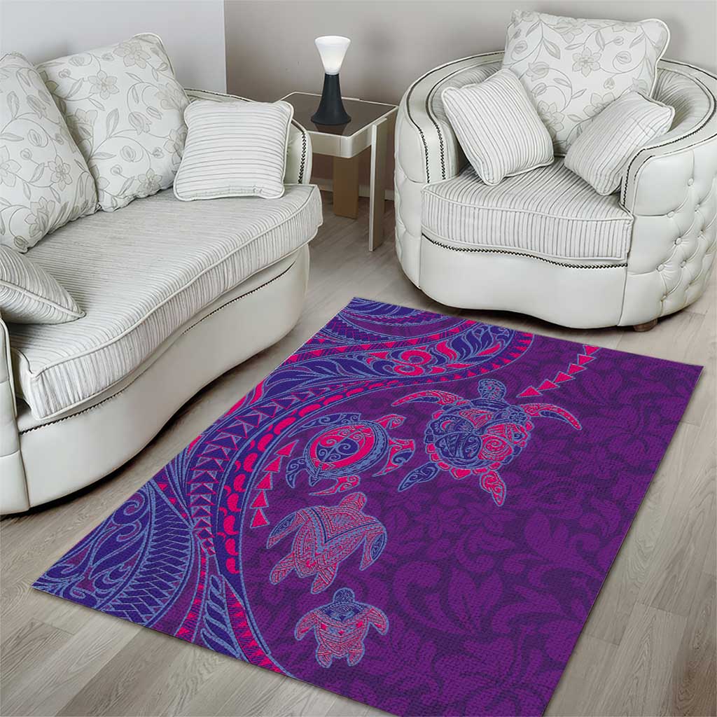 Hawaiian Turtles and Polynesian Art Tattoo Area Rug Dusky Violet