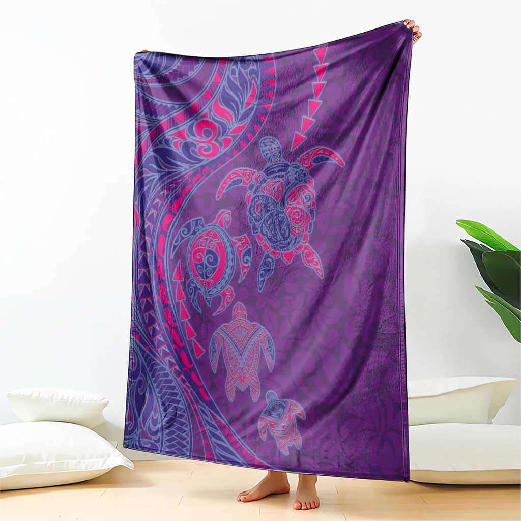 Hawaiian Turtles and Polynesian Art Tattoo Blanket Dusky Violet