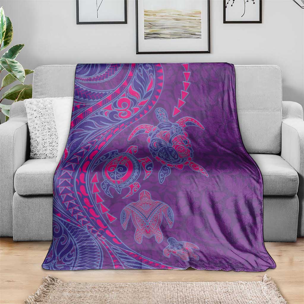 Hawaiian Turtles and Polynesian Art Tattoo Blanket Dusky Violet